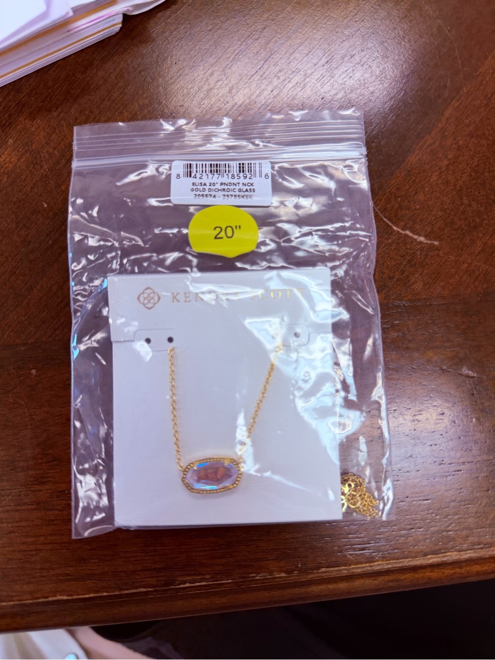 Kendra Scott Gold Necklace with Iridescent Pink-Blue Stone